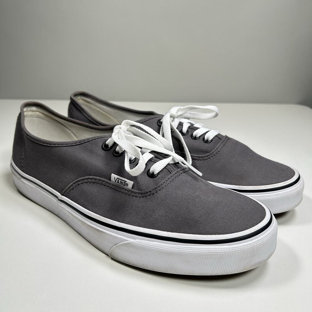 Vans Authentic Mens 10.5 Gray Canvas Skate Shoes Sneakers 721356